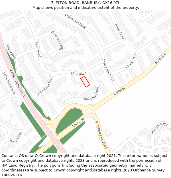 7, ELTON ROAD, BANBURY, OX16 9TL: Location map and indicative extent of plot