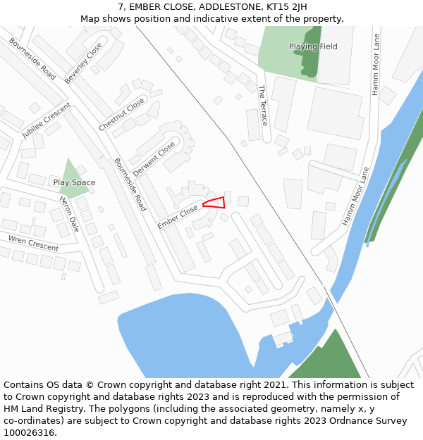 7, EMBER CLOSE, ADDLESTONE, KT15 2JH: Location map and indicative extent of plot