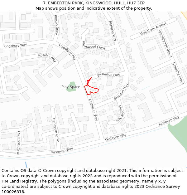 7, EMBERTON PARK, KINGSWOOD, HULL, HU7 3EP: Location map and indicative extent of plot