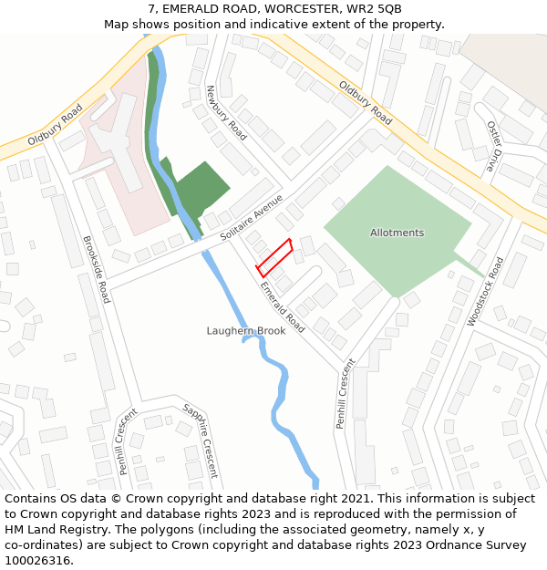 7, EMERALD ROAD, WORCESTER, WR2 5QB: Location map and indicative extent of plot