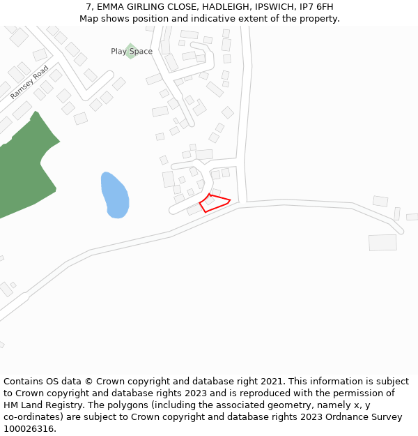 7, EMMA GIRLING CLOSE, HADLEIGH, IPSWICH, IP7 6FH: Location map and indicative extent of plot