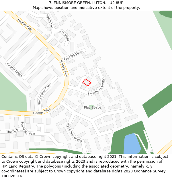 7, ENNISMORE GREEN, LUTON, LU2 8UP: Location map and indicative extent of plot