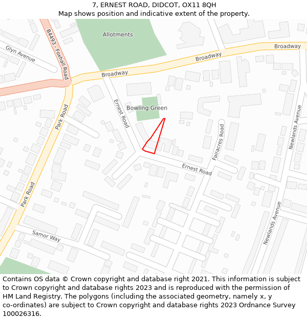 7, ERNEST ROAD, DIDCOT, OX11 8QH: Location map and indicative extent of plot
