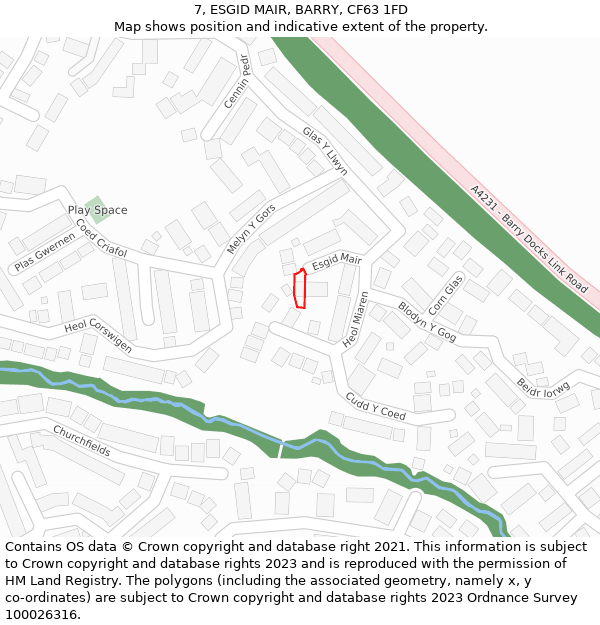 7, ESGID MAIR, BARRY, CF63 1FD: Location map and indicative extent of plot