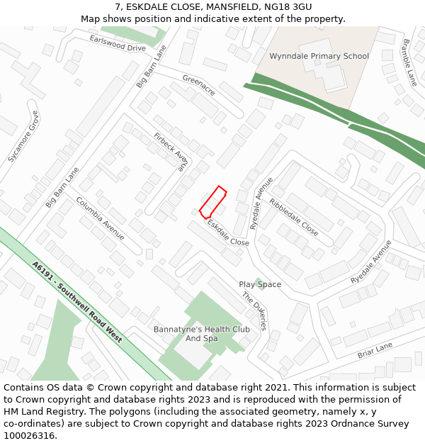 7, ESKDALE CLOSE, MANSFIELD, NG18 3GU: Location map and indicative extent of plot