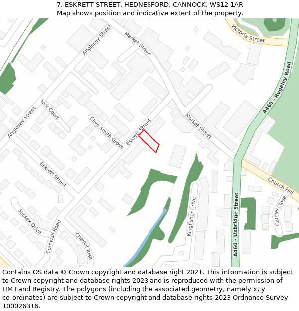 7, ESKRETT STREET, HEDNESFORD, CANNOCK, WS12 1AR: Location map and indicative extent of plot