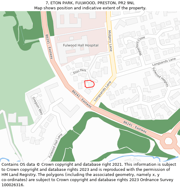 7, ETON PARK, FULWOOD, PRESTON, PR2 9NL: Location map and indicative extent of plot
