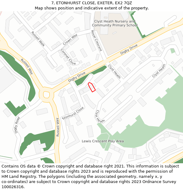 7, ETONHURST CLOSE, EXETER, EX2 7QZ: Location map and indicative extent of plot