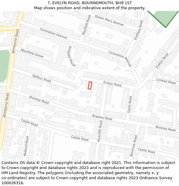 7, EVELYN ROAD, BOURNEMOUTH, BH9 1ST: Location map and indicative extent of plot
