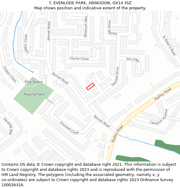 7, EVENLODE PARK, ABINGDON, OX14 3SZ: Location map and indicative extent of plot