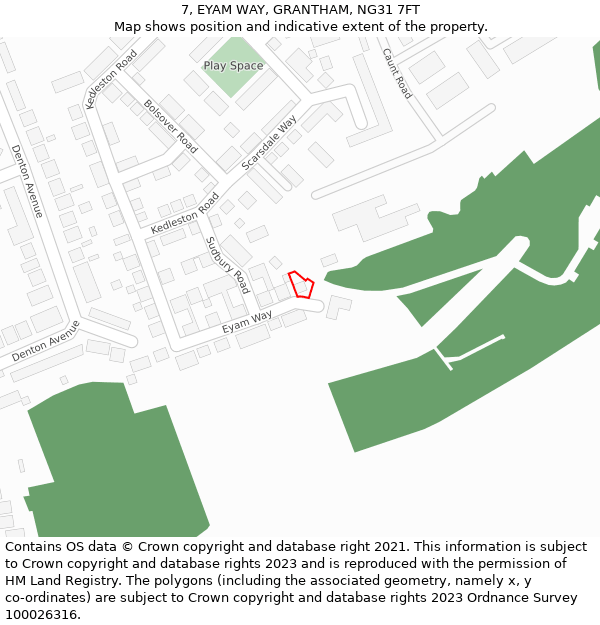 7, EYAM WAY, GRANTHAM, NG31 7FT: Location map and indicative extent of plot