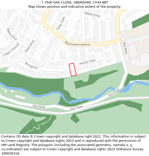 7, FAIR OAK CLOSE, ABERDARE, CF44 8BT: Location map and indicative extent of plot