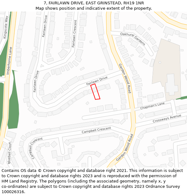 7, FAIRLAWN DRIVE, EAST GRINSTEAD, RH19 1NR: Location map and indicative extent of plot