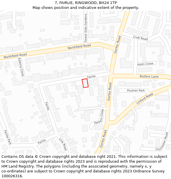 7, FAIRLIE, RINGWOOD, BH24 1TP: Location map and indicative extent of plot