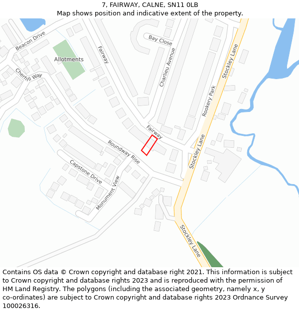 7, FAIRWAY, CALNE, SN11 0LB: Location map and indicative extent of plot