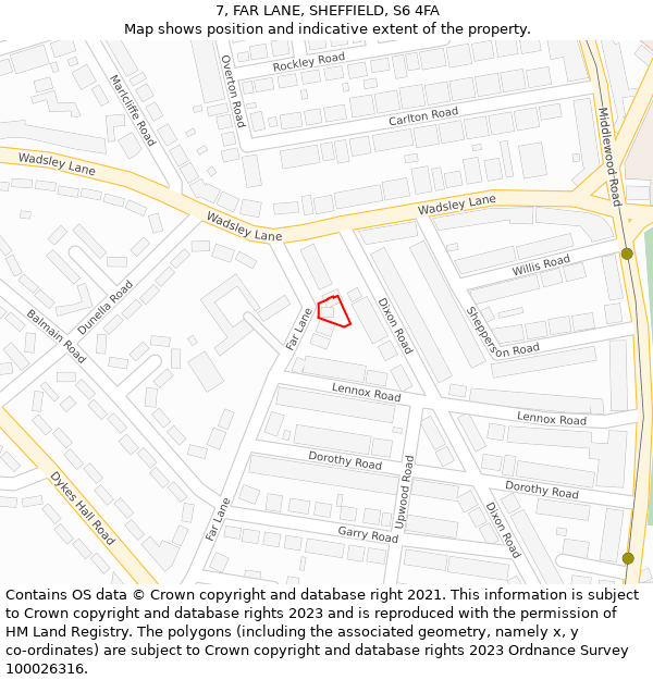 7, FAR LANE, SHEFFIELD, S6 4FA: Location map and indicative extent of plot