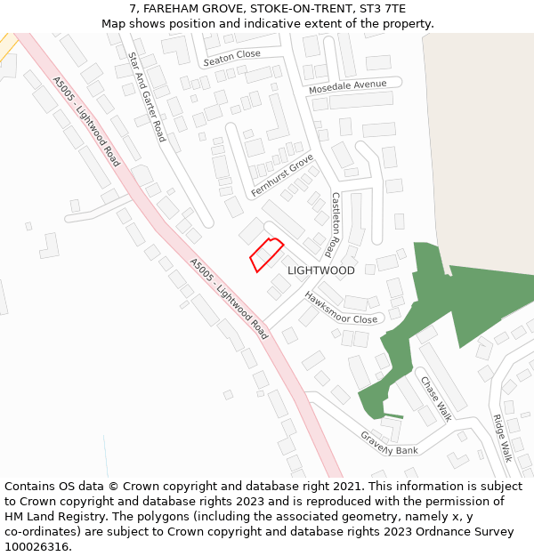 7, FAREHAM GROVE, STOKE-ON-TRENT, ST3 7TE: Location map and indicative extent of plot