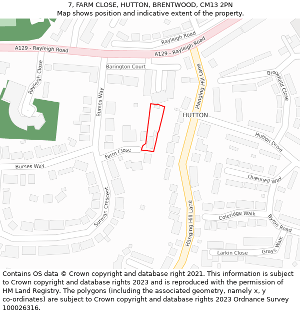 7, FARM CLOSE, HUTTON, BRENTWOOD, CM13 2PN: Location map and indicative extent of plot