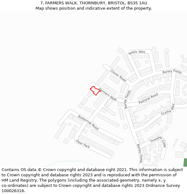 7, FARMERS WALK, THORNBURY, BRISTOL, BS35 1AU: Location map and indicative extent of plot