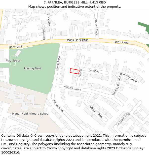 7, FARNLEA, BURGESS HILL, RH15 0BD: Location map and indicative extent of plot