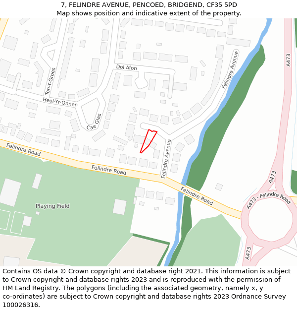 7, FELINDRE AVENUE, PENCOED, BRIDGEND, CF35 5PD: Location map and indicative extent of plot