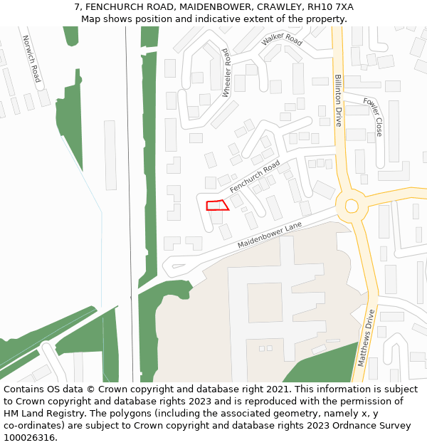 7, FENCHURCH ROAD, MAIDENBOWER, CRAWLEY, RH10 7XA: Location map and indicative extent of plot