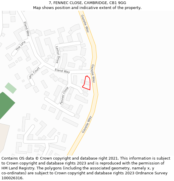 7, FENNEC CLOSE, CAMBRIDGE, CB1 9GG: Location map and indicative extent of plot