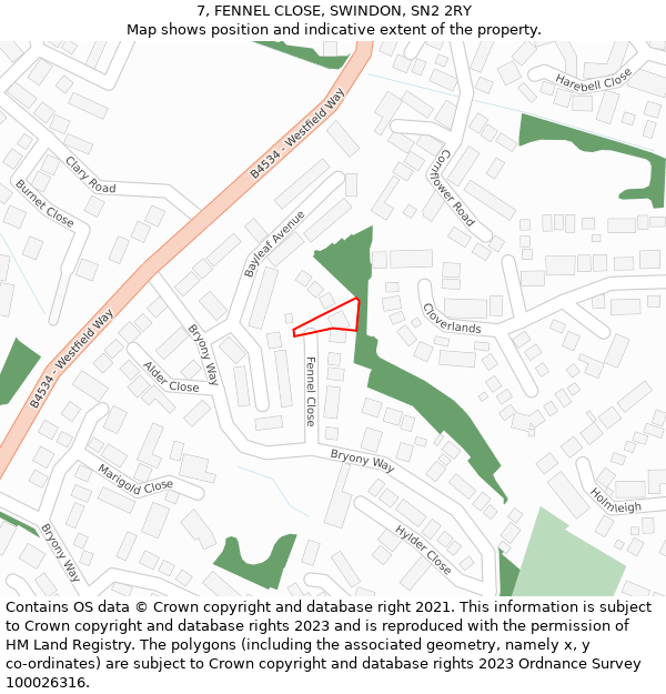 7, FENNEL CLOSE, SWINDON, SN2 2RY: Location map and indicative extent of plot