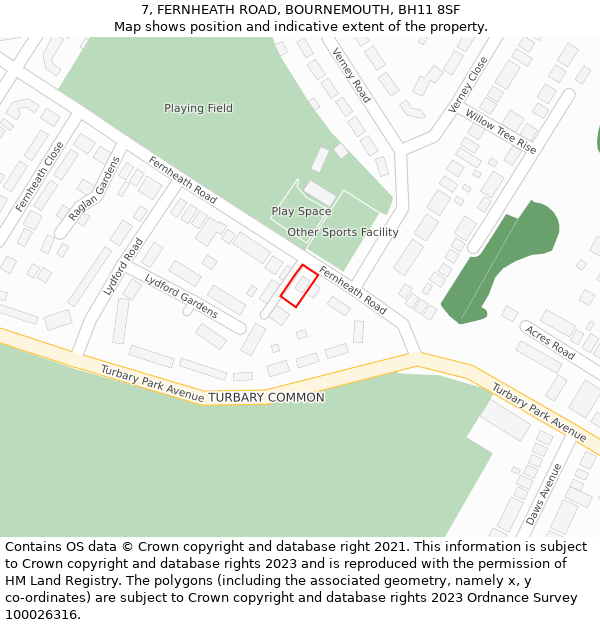 7, FERNHEATH ROAD, BOURNEMOUTH, BH11 8SF: Location map and indicative extent of plot