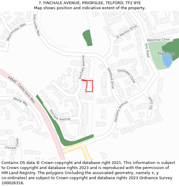 7, FINCHALE AVENUE, PRIORSLEE, TELFORD, TF2 9YE: Location map and indicative extent of plot