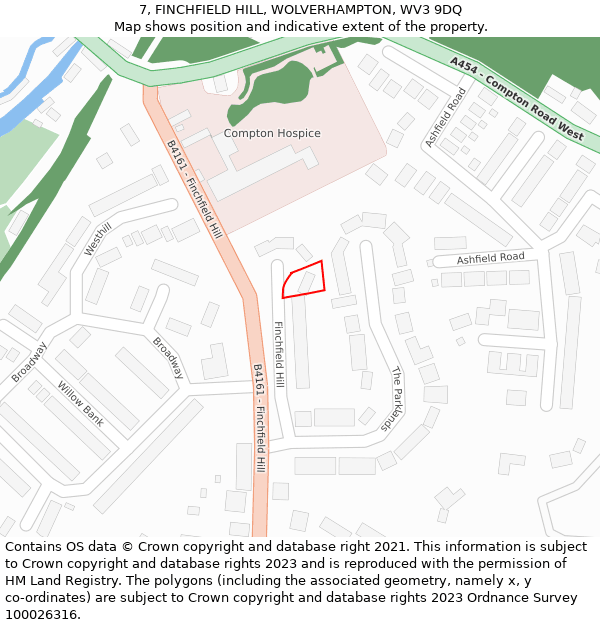 7, FINCHFIELD HILL, WOLVERHAMPTON, WV3 9DQ: Location map and indicative extent of plot
