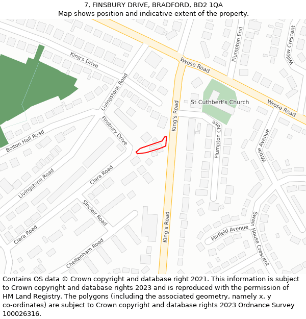 7, FINSBURY DRIVE, BRADFORD, BD2 1QA: Location map and indicative extent of plot