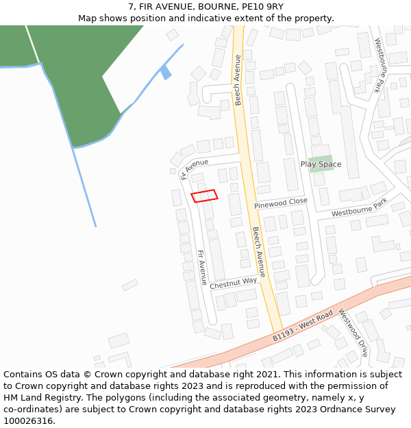 7, FIR AVENUE, BOURNE, PE10 9RY: Location map and indicative extent of plot