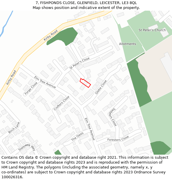 7, FISHPONDS CLOSE, GLENFIELD, LEICESTER, LE3 8QL: Location map and indicative extent of plot