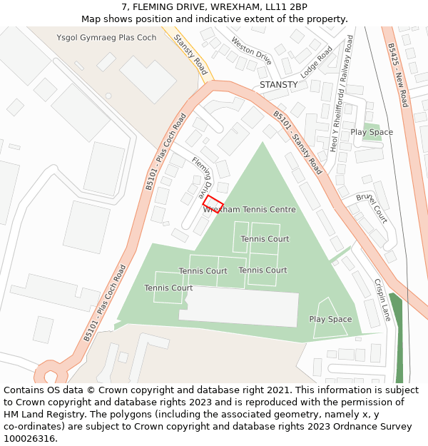 7, FLEMING DRIVE, WREXHAM, LL11 2BP: Location map and indicative extent of plot