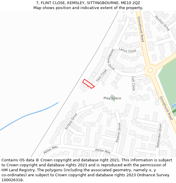 7, FLINT CLOSE, KEMSLEY, SITTINGBOURNE, ME10 2QZ: Location map and indicative extent of plot