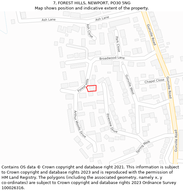 7, FOREST HILLS, NEWPORT, PO30 5NG: Location map and indicative extent of plot