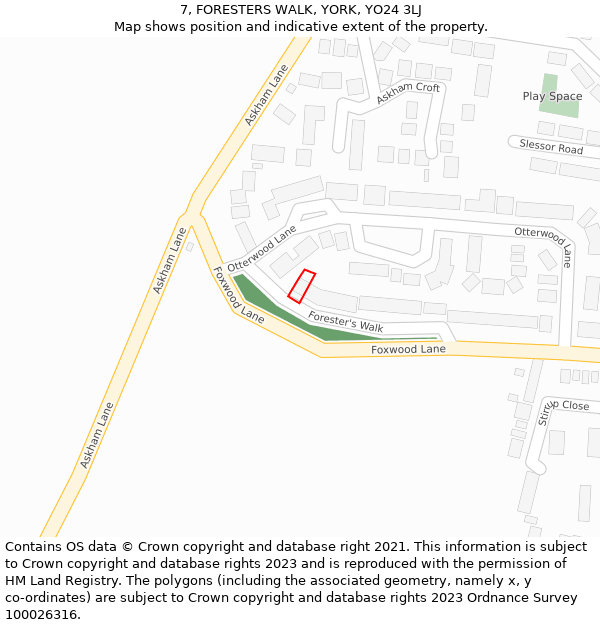 7, FORESTERS WALK, YORK, YO24 3LJ: Location map and indicative extent of plot