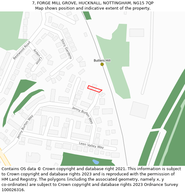 7, FORGE MILL GROVE, HUCKNALL, NOTTINGHAM, NG15 7QP: Location map and indicative extent of plot