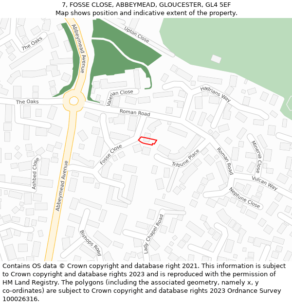 7, FOSSE CLOSE, ABBEYMEAD, GLOUCESTER, GL4 5EF: Location map and indicative extent of plot