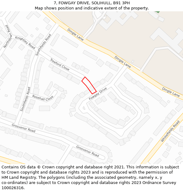 7, FOWGAY DRIVE, SOLIHULL, B91 3PH: Location map and indicative extent of plot