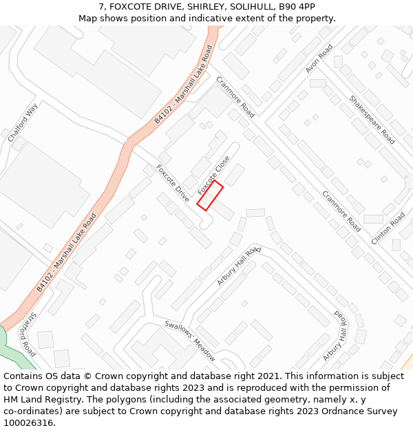 7, FOXCOTE DRIVE, SHIRLEY, SOLIHULL, B90 4PP: Location map and indicative extent of plot