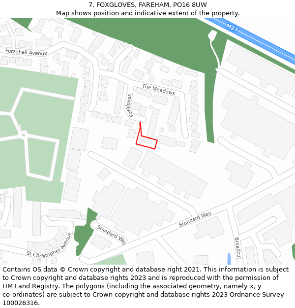7, FOXGLOVES, FAREHAM, PO16 8UW: Location map and indicative extent of plot
