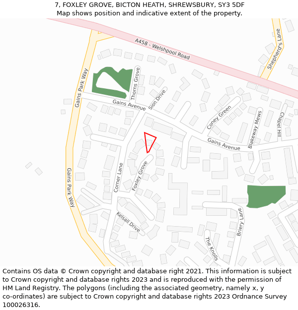 7, FOXLEY GROVE, BICTON HEATH, SHREWSBURY, SY3 5DF: Location map and indicative extent of plot