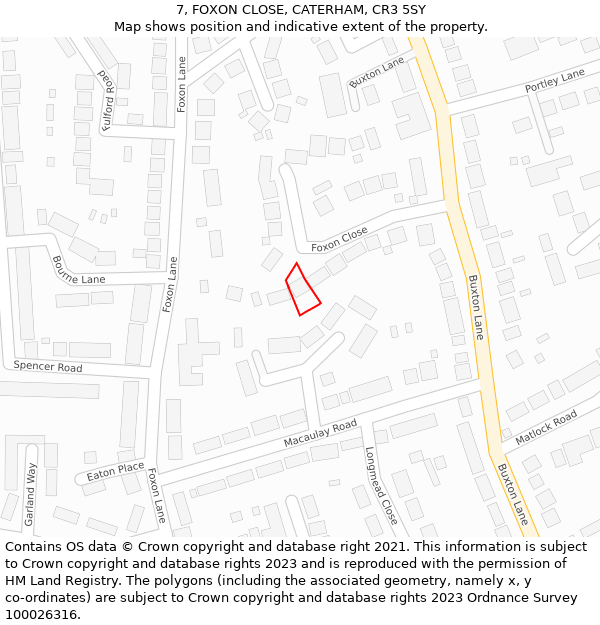 7, FOXON CLOSE, CATERHAM, CR3 5SY: Location map and indicative extent of plot