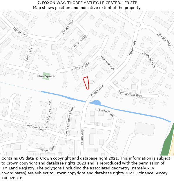 7, FOXON WAY, THORPE ASTLEY, LEICESTER, LE3 3TP: Location map and indicative extent of plot