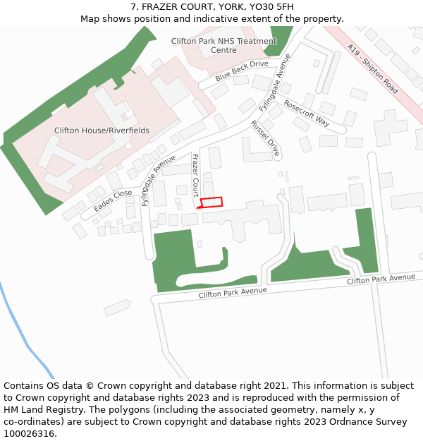 7, FRAZER COURT, YORK, YO30 5FH: Location map and indicative extent of plot