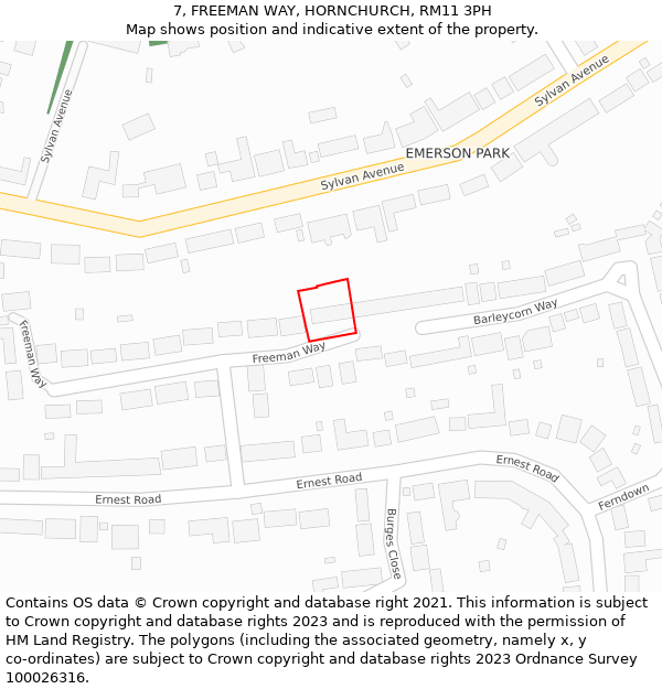 7, FREEMAN WAY, HORNCHURCH, RM11 3PH: Location map and indicative extent of plot