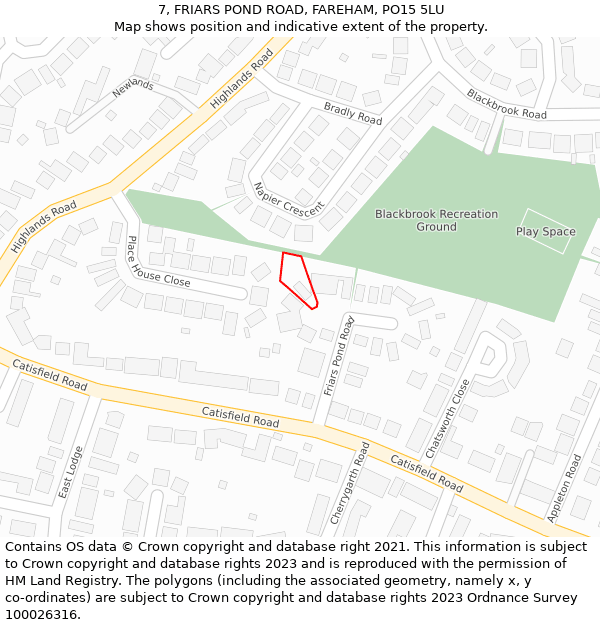 7, FRIARS POND ROAD, FAREHAM, PO15 5LU: Location map and indicative extent of plot