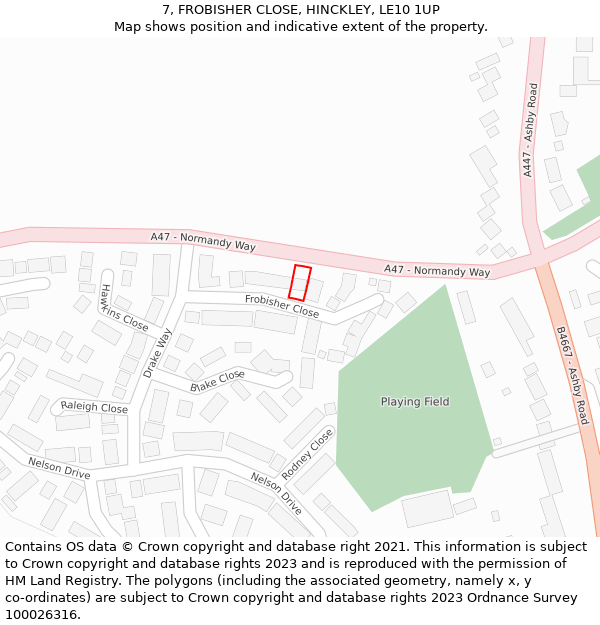 7, FROBISHER CLOSE, HINCKLEY, LE10 1UP: Location map and indicative extent of plot